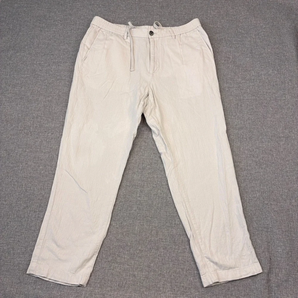 Banana Republic Mason Athletic Tapered Pants Mens 36x28 Beige Linen Cotton Blend